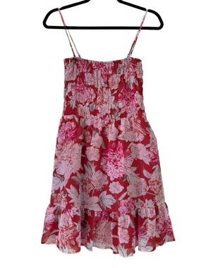 Express Pink Floral Smocked Sundress with Ruffle Hem